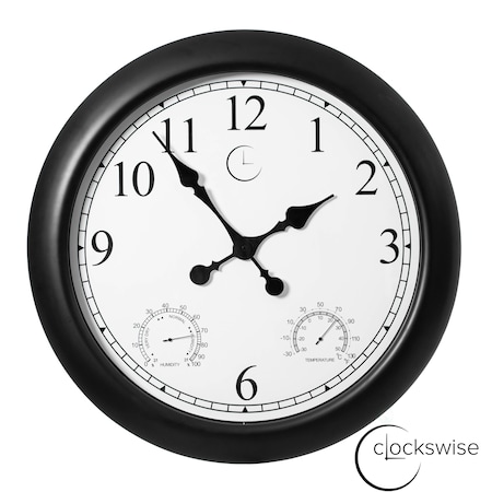 Clockswise 24-inch Large Outdoor Wall Clock Thermometer Combo, Waterproof Hygrometer Silent Battery Operated QI004644